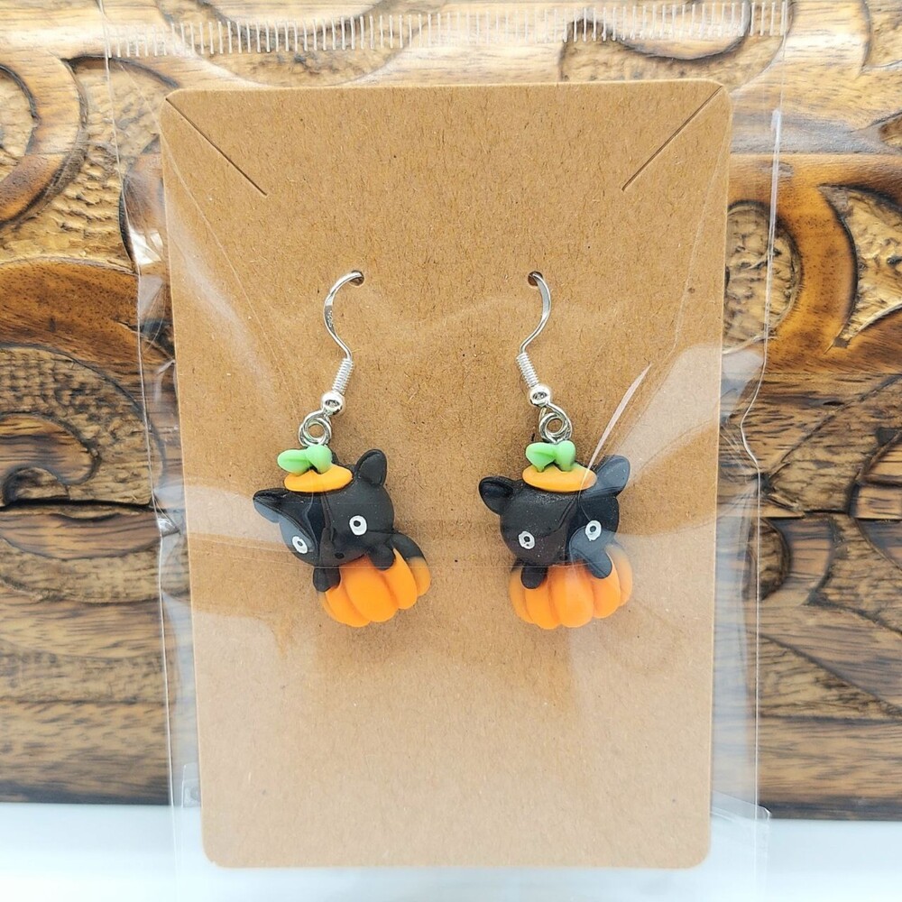 3D Cute Halloween Cat Earrings in Pumpkin Halloween Earrings